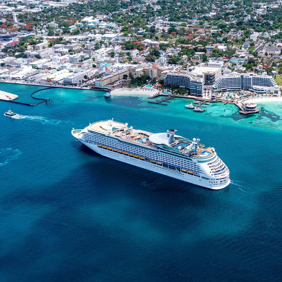 Adventure of the seas docked at Nassau cruise port in Bahamas