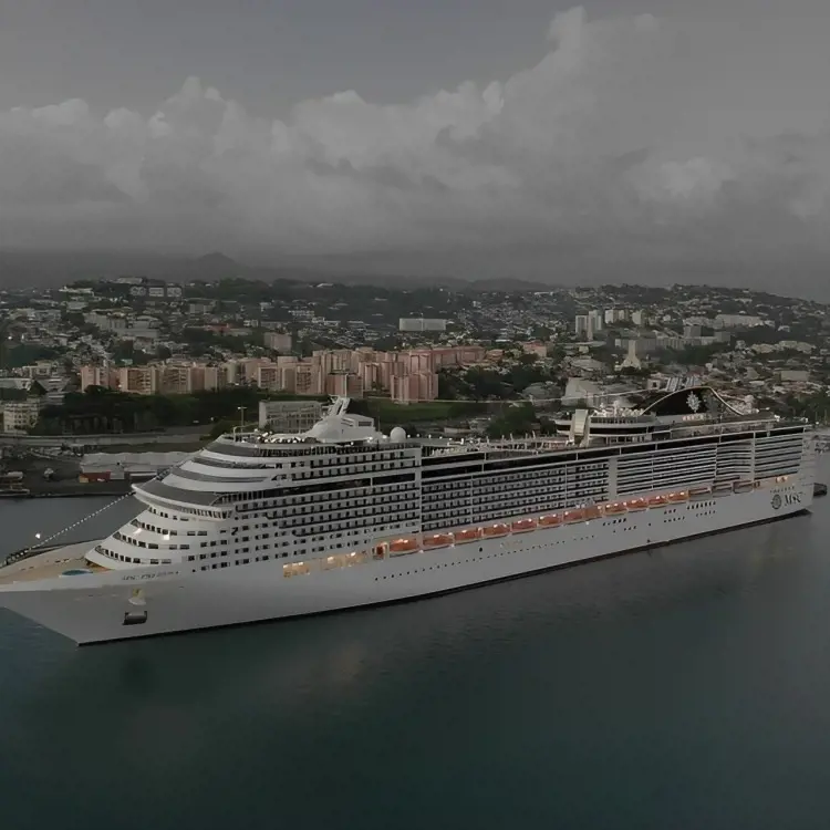MSC Princess at Port of Fort de France surrounded in cloudy weather