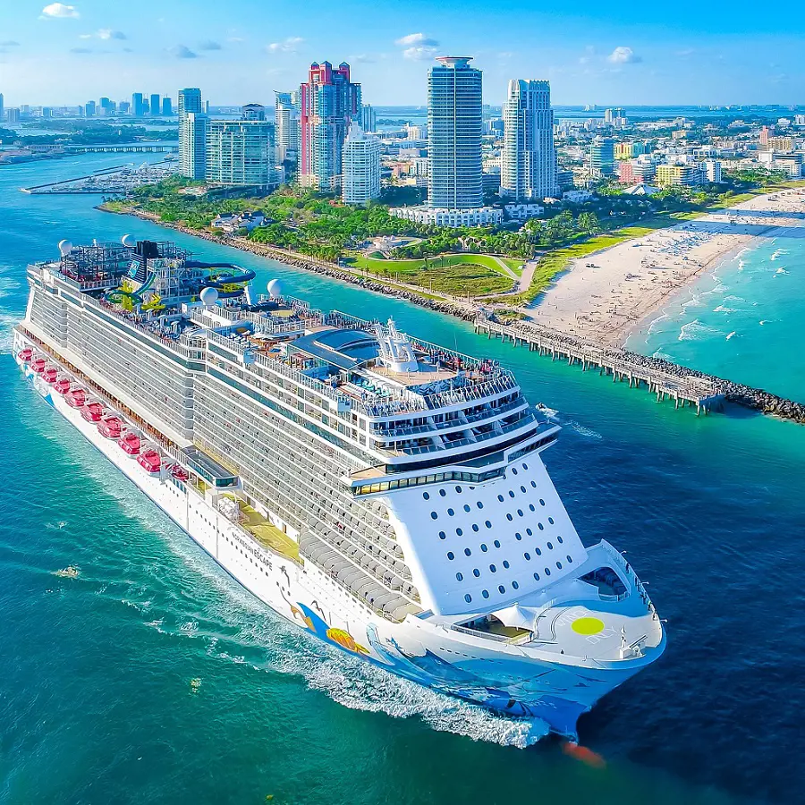 Norwegian Escape features marine creatures like stingray and sailfish on its hull