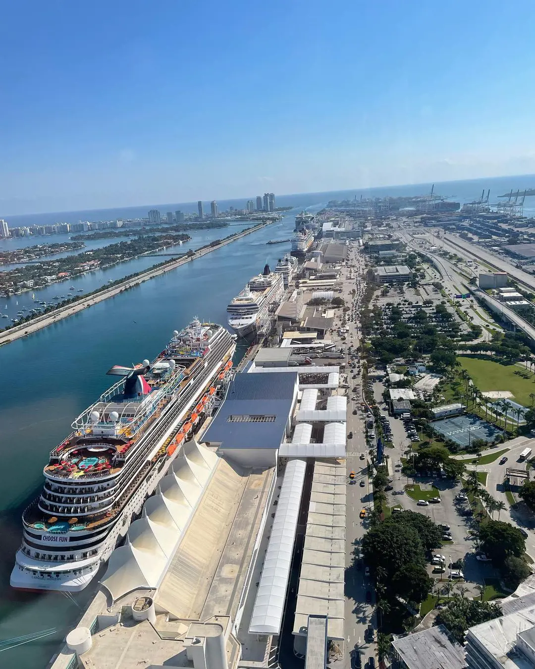 Aerial view of seaside at Miami harbor.