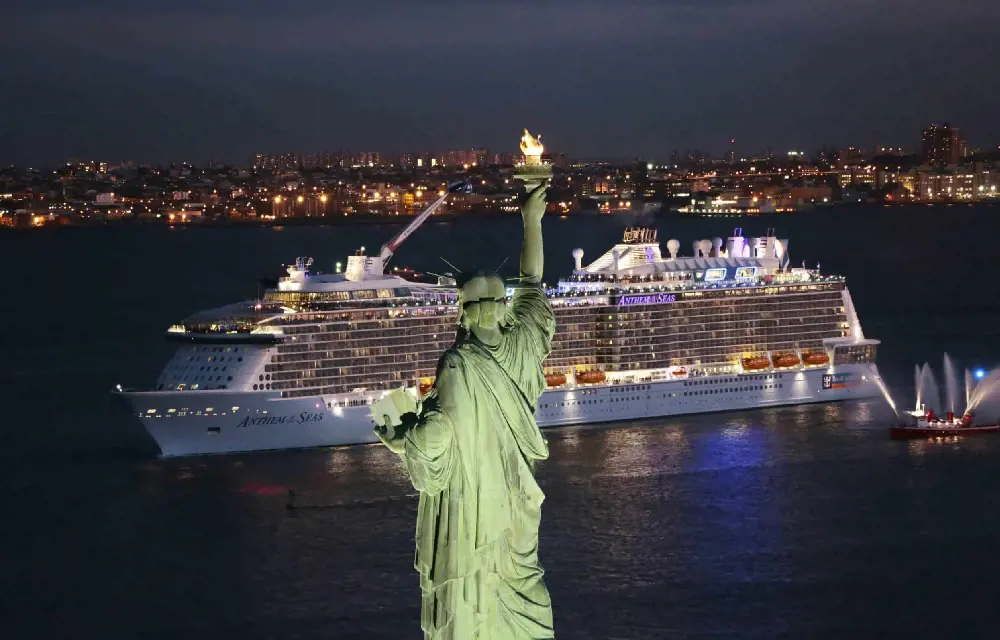 Royal Caribbean ship passes though Ellis Island, Statue of Liberty.